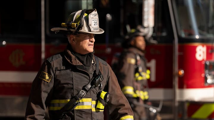 CHICAGO FIRE -- "In The Trenches: Part I" Episode 13011 -- Pictured: Dermot Mulroney as Chief Dom Pascal -- (Photo by: Peter Gordon/NBC)