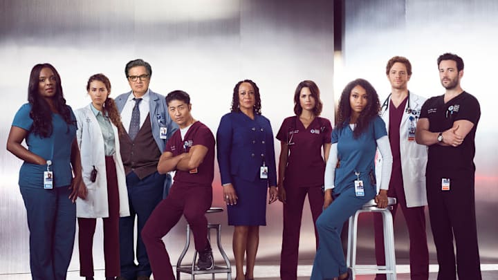 CHICAGO MED -- Season 3 -- Pictured: (l-r) Marlyne Barrett as Maggie Lockwood, Rachel DiPillo as Sarah Reese, Oliver Platt as Dr. Daniel Charles, Brian Tee as Dr. Ethan Choi, S. Epatha Merkerson as Sharon Goodwin, Torrey DeVitto as Dr. Natalie Manning, Yaya DaCaosta as April Sexton, Nick Gehlfuss as Dr. Will Halstead, Colin Donnell as Dr. Connor Rhodes -- (Photo by Nino Munoz/NBC)