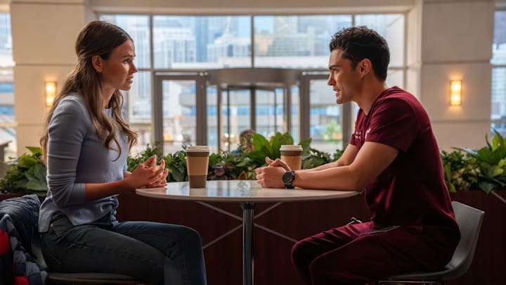 CHICAGO FIRE -- "Coming In Hot" Episode 1412 -- Pictured: (l-r) Jocelyn Hudon as Lyla Novak, Darren Barnet as Dr. John Frost -- (Photo by: Peter Gordon/NBC) CHICAGO FIRE -- "Coming In Hot" Episode 1412 -- Pictured: (l-r) Jocelyn Hudon as Lyla Novak, Darren Barnet as Dr. John Frost -- (Photo by: Peter Gordon/NBC)