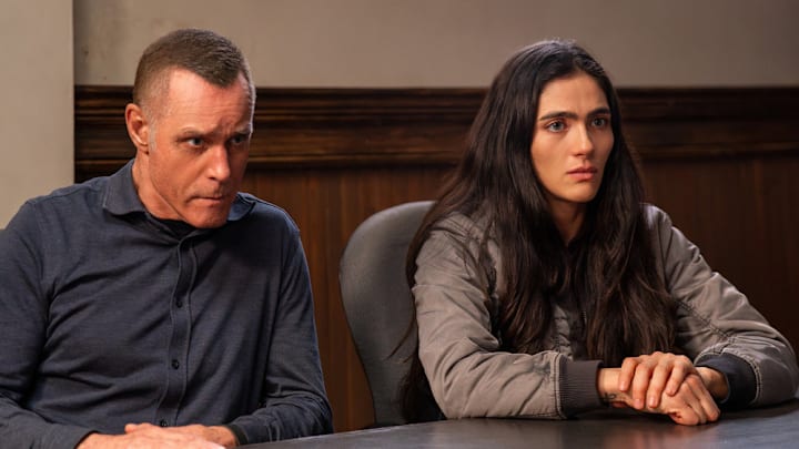 CHICAGO P.D. -- "Born or Made" Episode 1321 -- Pictured: (l-r) Jason Beghe as Sergeant Hank Voight, Arienne Mandi as Eva Imani 