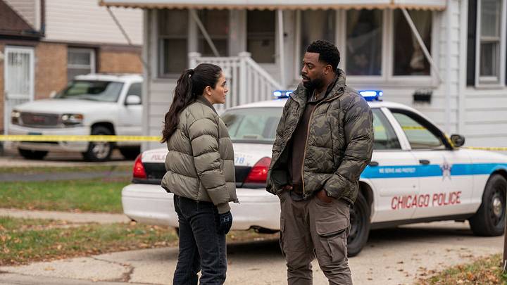 CHICAGO P.D. -- "On the Way" Episode 1311 -- Pictured: (l-r) Arienne Mandi as Eva Imani, LaRoyce Hawkins as Officer Kevin Atwater -- CHICAGO P.D. -- "On the Way" Episode 1311 -- Pictured: (l-r) Arienne Mandi as Eva Imani, LaRoyce Hawkins as Officer Kevin Atwater --