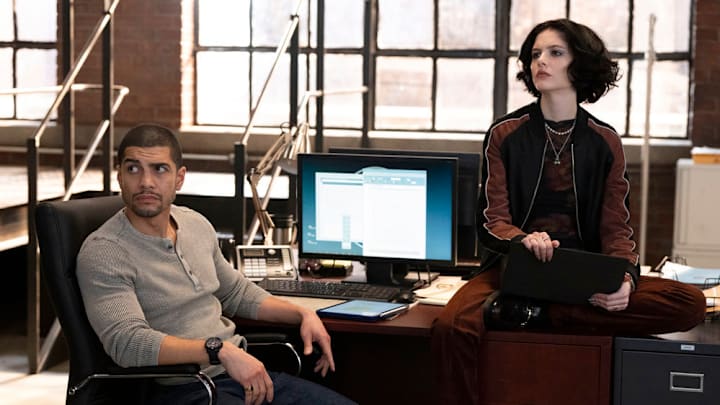 LAW & ORDER: ORGANIZED CRIME -- "End Of Innocence" Episode 403 -- Pictured: (l-r) Rick Gonzalez as Det. Bobby Reyes, Ainsley Seiger as Det. Jet Slootmaekers -- (Photo by: Virginia Sherwood/NBC)