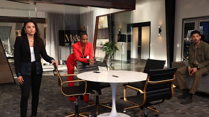 FOUND -- "Missing While Matched" Episode 214 -- Pictured: (l-r) Gabrielle Walsh as Lacey, Shanola Hampton as Gabi Mosely, Karan Oberoi as Dahn -- (Photo by: Matt Miller/NBC)