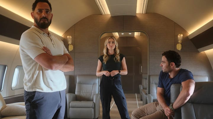 THE HUNTING PARTY -- "Arlo Brandt" Episode 106 -- Pictured: (l-r) Patrick Sabongui as Jacob Hassani, Melissa Roxburgh as Rebecca 'Bex' Henderson, Josh McKenzie as Shane Florence -- (Photo by: David Astorga/NBC)