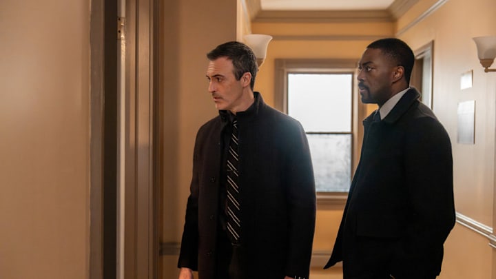 LAW & ORDER -- "Never Say Goodbye" Episode 25012 -- Pictured: (l-r) Reid Scott as Detective Vincent Riley, David Ajala as Det. Theo Walker -- (Photo by: Virginia Sherwood/NBC) LAW & ORDER -- "Never Say Goodbye" Episode 25012 -- Pictured: (l-r) Reid Scott as Detective Vincent Riley, David Ajala as Det. Theo Walker -- (Photo by: Virginia Sherwood/NBC)