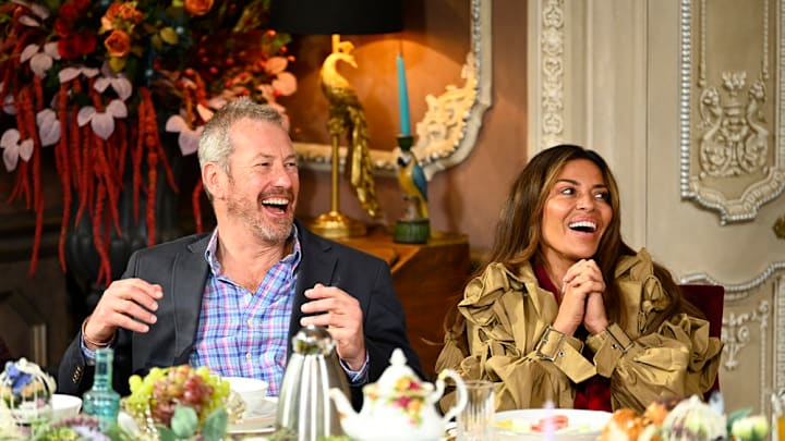 THE TRAITORS -- "A Silent Assassin" Episode 309 -- Pictured:(l-r) Lord Ivar Mountbatten, Dolores Catania -- (Photo by: Euan Cherry/PEACOCK)