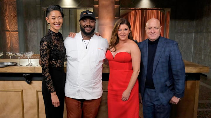Top Chef Season 22 winner Chef Tristen Epps-Long with Kristen Kish, Gail Simmons, and Tom Colicchio