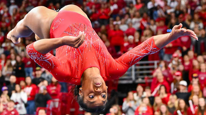 Arkansas Razorbacks Frankie Price on the floor against the LSU Tigers at Bud Walton Arena in Fayetteville, Ark.