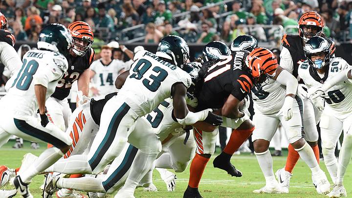 Uar Bernard makes a play in the preseason finale against the Cincinnati Bengals on Aug. 28, 2026. Uar Bernard makes a play in the preseason finale against the Cincinnati Bengals on Aug. 28, 2026.