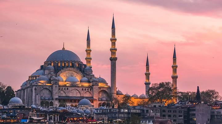 Sunset over Hagia Sophia in Istanbul, Turkey