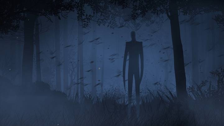 Slender Man silhouette animated in forest Slender Man silhouette animated in forest