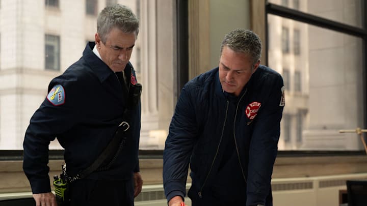 CHICAGO FIRE -- "Broken Things" Episode 1406 -- Pictured: (l-r) Dermot Mulroney as Dom Pascal, Taylor Kinny as Kelly Severide CHICAGO FIRE -- "Broken Things" Episode 1406 -- Pictured: (l-r) Dermot Mulroney as Dom Pascal, Taylor Kinny as Kelly Severide