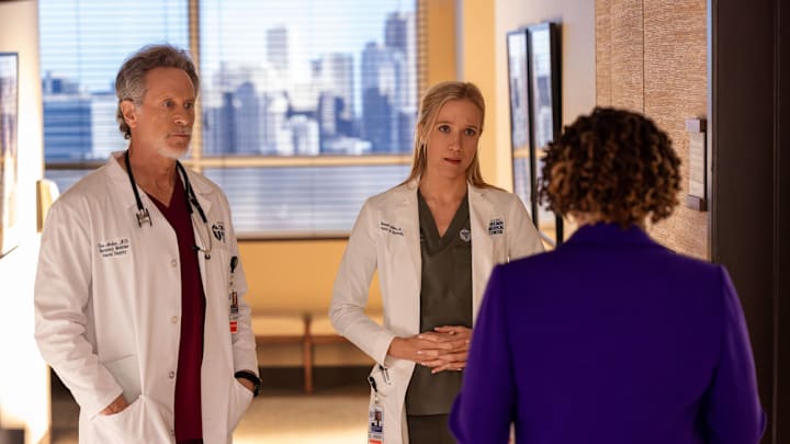 Chicago Med - Season 11 - Steven Weber as Dr. Dean Archer, Jessy Schram as Dr. Hannah Asher 