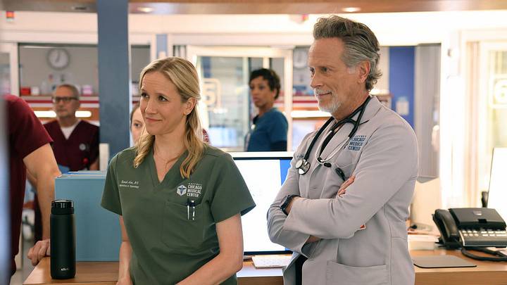 CHICAGO MED - "They Call Me Ms. Goodwin" Episode 1203 - Jessy Schram as Dr. Hannah Asher, Steven Weber as Dr. Dean Archer 