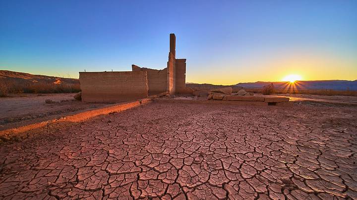 Ice cream shop and dried earth in St. Thomas, Nevada