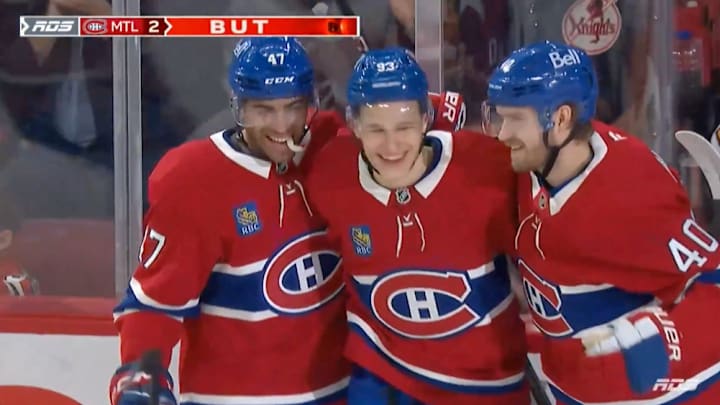 Montreal Canadiens rookie winger Ivan Demidov celebrates his first NHL goal during his league debut. 