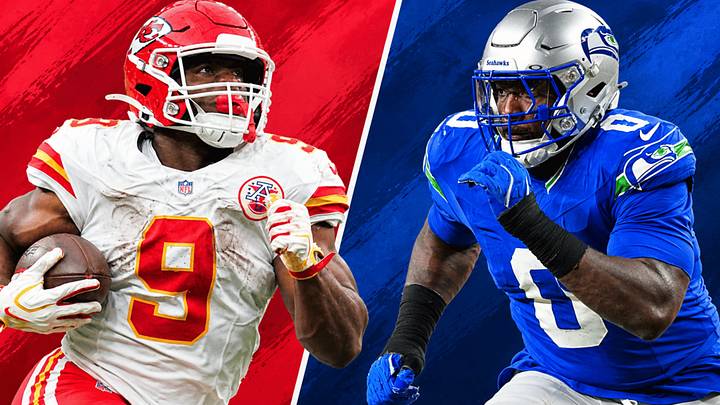 Kansas City Chiefs running back Kenneth Walker III and Seattle Seahawks defensive lineman DeMarcus Lawrence