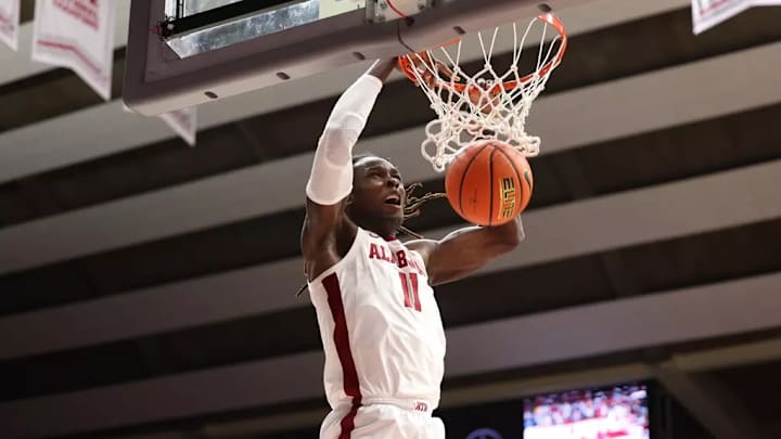 Alabama center Clifford Omoruyi (11) in action against Arkansas State University at Coleman Coliseum in Tuscaloosa, AL on Friday, Nov 8, 2024. Alabama center Clifford Omoruyi (11) in action against Arkansas State University at Coleman Coliseum in Tuscaloosa, AL on Friday, Nov 8, 2024.