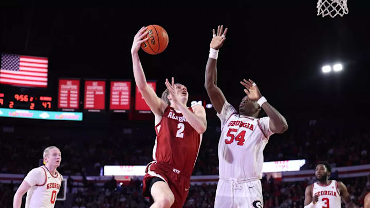 Alabama Forward Grant Nelson (2) goes up for a basket at Stegeman Coliseum in Athens, GA on Wednesday, Jan 31, 2024.