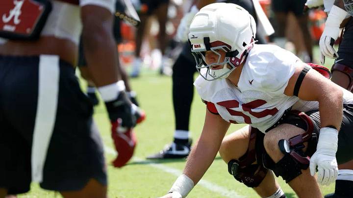 8/9/26 MFB Fall Camp Practice 4 Alabama Offensive Lineman Racin Delgatty (55) Photo by Kent Gidley 8/9/26 MFB Fall Camp Practice 4 Alabama Offensive Lineman Racin Delgatty (55) Photo by Kent Gidley
