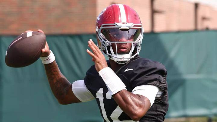 8/26/26 MFB Fall camp Practice 17 Alabama Quarterback Keelon Russell (12)
