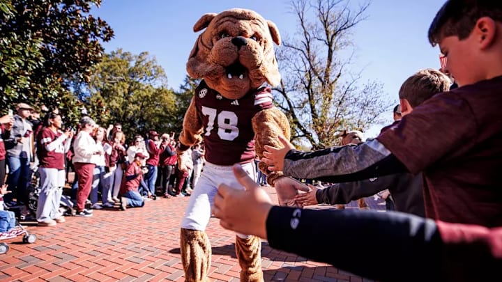 Mississippi State Mascot Bully during the game between the Missouri Tigers and the Mississippi State Bulldogs at Davis Wade Stadium at Scott Field in Starkville, MS.