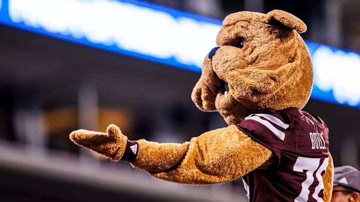 Mississippi State Mascot Bully and Mississippi State Famous Maroon Band during the game between the Toledo Rockets and the Mississippi State Bulldogs at Davis Wade Stadium at Scott Field in Starkville, MS.