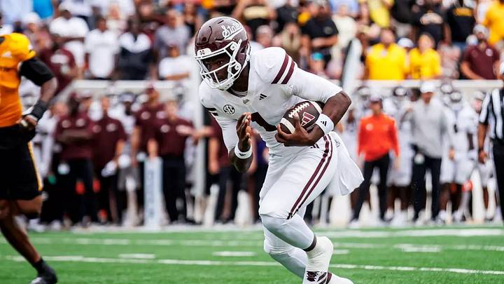 Mississippi State Quarterback Kamario Taylor (#1) during the game between the Southern Mississippi Golden Eagles and the Mississippi State Bulldogs at M.M. Roberts Stadium in Hattiesburg, MS. Mississippi State Quarterback Kamario Taylor (#1) during the game between the Southern Mississippi Golden Eagles and the Mississippi State Bulldogs at M.M. Roberts Stadium in Hattiesburg, MS.