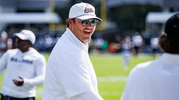 Mississippi State Head Coach Jeff Lebby during the game between the Northern Illinois Huskies and the Mississippi State Bulldogs at Davis Wade Stadium at Scott Field in Starkville, MS. Mississippi State Head Coach Jeff Lebby during the game between the Northern Illinois Huskies and the Mississippi State Bulldogs at Davis Wade Stadium at Scott Field in Starkville, MS.