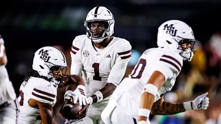 Mississippi State Quarterback Kamario Taylor (#1) during the game between the Missouri Tigers and the Mississippi State Bulldogs at Faurot Field at Memorial Stadium Stadium in Columbia, MO. Mississippi State Quarterback Kamario Taylor (#1) during the game between the Missouri Tigers and the Mississippi State Bulldogs at Faurot Field at Memorial Stadium Stadium in Columbia, MO.