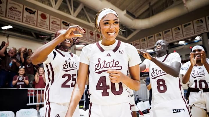 Mississippi State Forward Madison Francis (#40) during the Emerald Coast Classic game between the Middle Tennessee State Blue Raiders and the Mississippi State Bulldogs in Raider Arena at Northwest Florida State College in Niceville, FL. Mississippi State Forward Madison Francis (#40) during the Emerald Coast Classic game between the Middle Tennessee State Blue Raiders and the Mississippi State Bulldogs in Raider Arena at Northwest Florida State College in Niceville, FL.