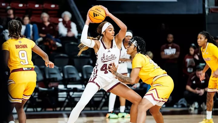 Mississippi State Forward Madison Francis (#40) during the game between the ULM Warhawks and the Mississippi State Bulldogs at Humphrey Coliseum in Starkville, MS.