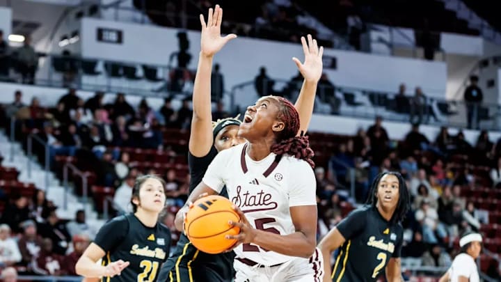 Mississippi State Forward Favour Nwaedozi (#25) during the game between the Southern Miss Golden Eagles and the Mississippi State Bulldogs at Humphrey Coliseum in Starkville, MS. Mississippi State Forward Favour Nwaedozi (#25) during the game between the Southern Miss Golden Eagles and the Mississippi State Bulldogs at Humphrey Coliseum in Starkville, MS.