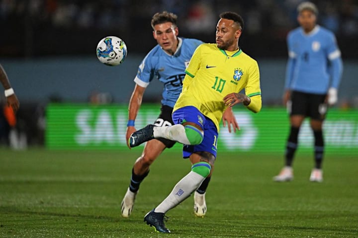 Neymar playing for Brazil, 2023 Neymar in action for Brazil, 2023