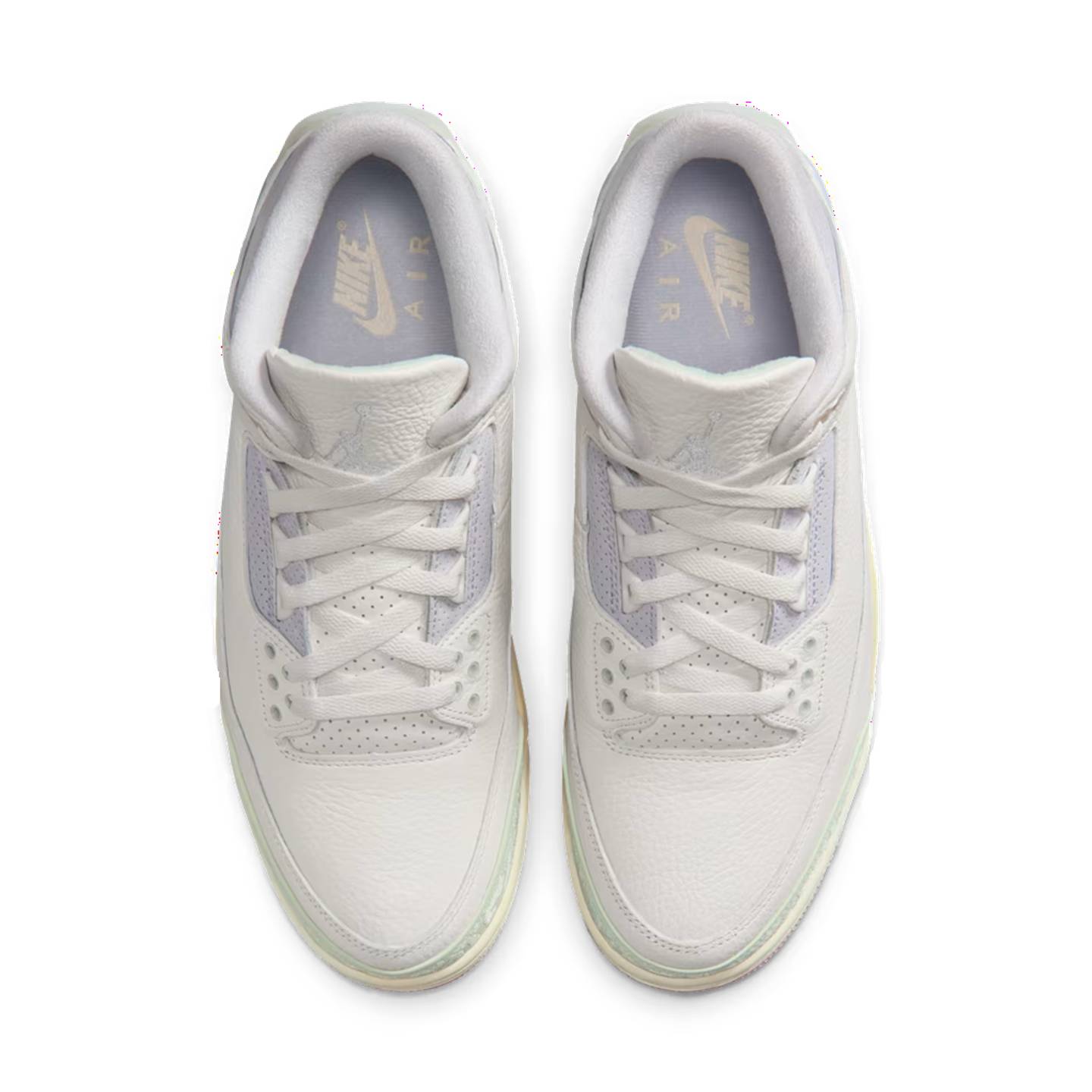 Air Jordan 3 Spring Is In The Air top down view showing Aura blue collar and Jade Aura eyelets