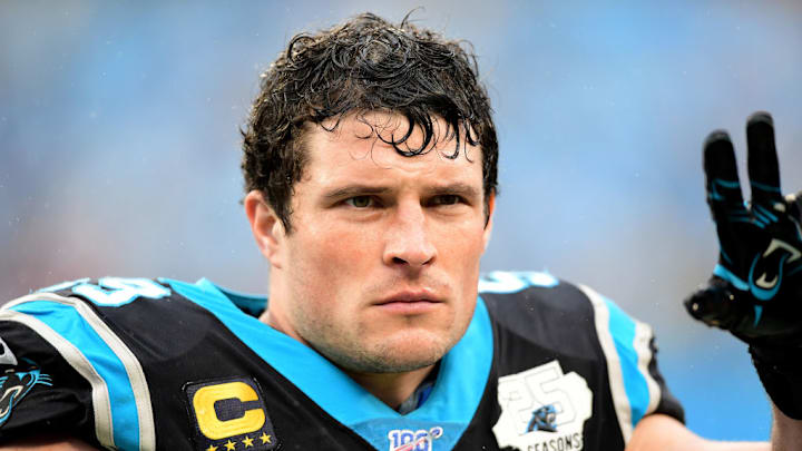 CHARLOTTE, NORTH CAROLINA - DECEMBER 29: Luke Kuechly #59 of the Carolina Panthers during the second half during their game against the New Orleans Saints at Bank of America Stadium on December 29, 2019 in Charlotte, North Carolina. CHARLOTTE, NORTH CAROLINA - DECEMBER 29: Luke Kuechly #59 of the Carolina Panthers during the second half during their game against the New Orleans Saints at Bank of America Stadium on December 29, 2019 in Charlotte, North Carolina.