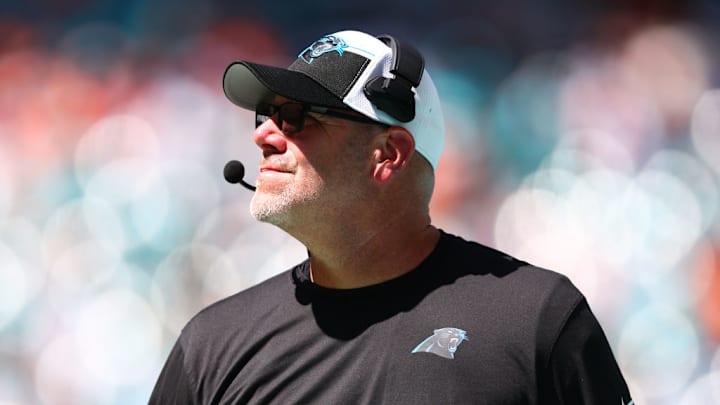 MIAMI GARDENS, FLORIDA - OCTOBER 15: Carolina Panthers defensive line coach Todd Wash looks on during the first half of the game against the Miami Dolphins at Hard Rock Stadium on October 15, 2023 in Miami Gardens, Florida.