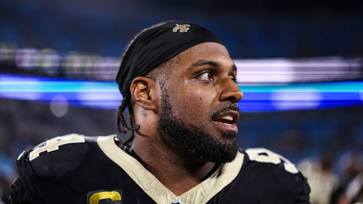 CHARLOTTE, NC - SEPTEMBER 18: Cameron Jordan #94 of the New Orleans Saints walks off of the field after an NFL football game against the Carolina Panthers at Bank of America Stadium on September 18, 2023 in Charlotte, North Carolina.