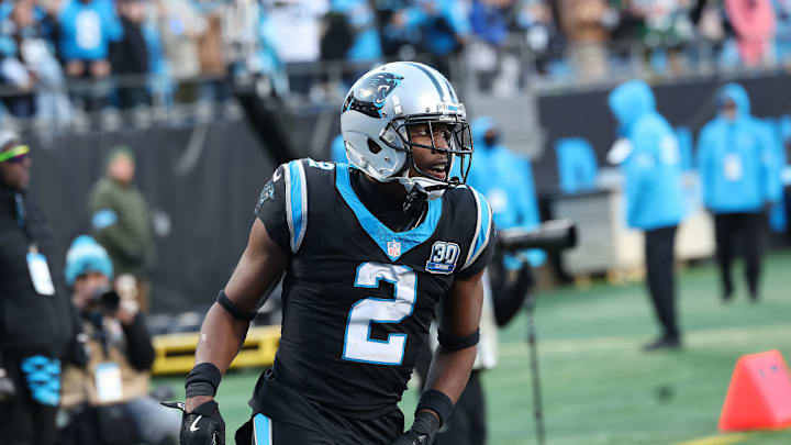 CHARLOTTE, NC - DECEMBER 22: Carolina Panthers corner back Mike Jackson (2) during an NFL football game between the Arizona Cardinals and the Carolina Panthers on December 22, 2024 at Bank of America Stadium in Charlotte N.C.