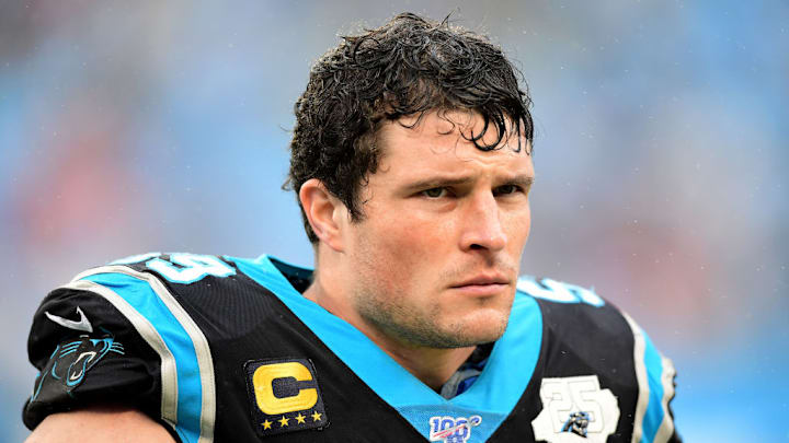 CHARLOTTE, NORTH CAROLINA - DECEMBER 29: Luke Kuechly #59 of the Carolina Panthers during the second half during their game against the New Orleans Saints at Bank of America Stadium on December 29, 2019 in Charlotte, North Carolina.