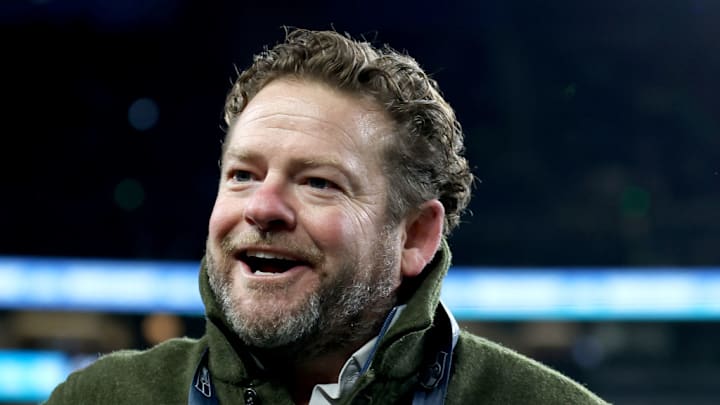 SEATTLE, WASHINGTON - DECEMBER 15: General manager and president of football operations John Schneider of the Seattle Seahawks looks on against the Green Bay Packers at Lumen Field on December 15, 2024 in Seattle, Washington.