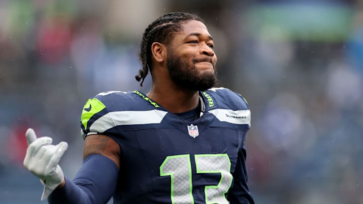 SEATTLE, WASHINGTON - NOVEMBER 24: Ernest Jones IV #13 of the Seattle Seahawks looks on against the Arizona Cardinals at Lumen Field on November 24, 2024 in Seattle, Washington. | 
