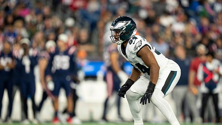 FOXBOROUGH, MASSACHUSETTS - AUGUST 22: Jeremiah Trotter Jr. #54 of the Philadelphia Eagles lines up against the New England Patriots during an NFL preseason football game at Gillette Stadium on August 22, 2026 in Foxborough, Massachusetts. (Photo by Michael Owens/Getty Images) FOXBOROUGH, MASSACHUSETTS - AUGUST 22: Jeremiah Trotter Jr. #54 of the Philadelphia Eagles lines up against the New England Patriots during an NFL preseason football game at Gillette Stadium on August 22, 2026 in Foxborough, Massachusetts. (Photo by Michael Owens/Getty Images)