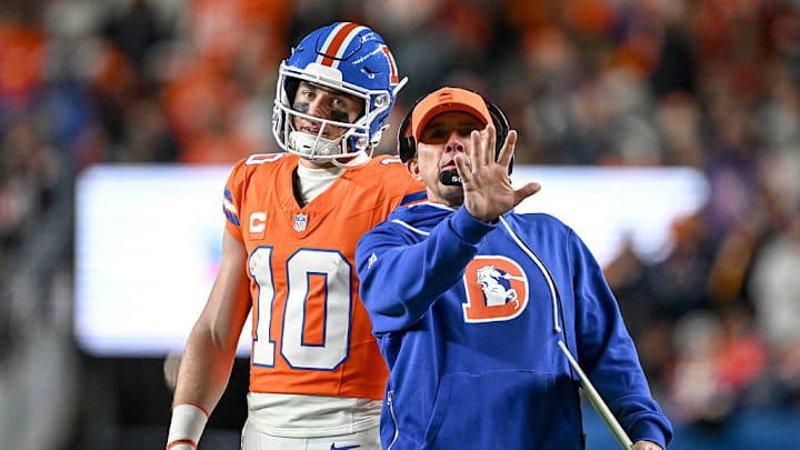 Broncos quarterback Bo Nix (left) and coach Sean Payton (right) both share some blame for failing to elevate Denver to contender status in the AFC.