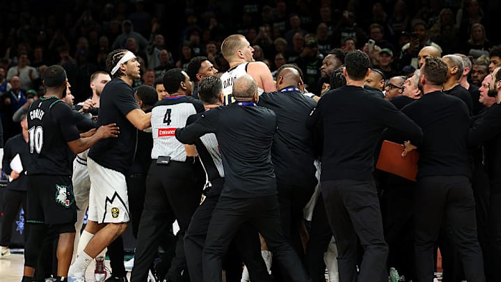 The Nuggets and Timberwolves got into a scuffle late in Game 4 on Saturday