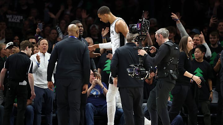 Victor Wembanyama was ejected early in Game 4 against the Wolves Victor Wembanyama was ejected early in Game 4 against the Wolves