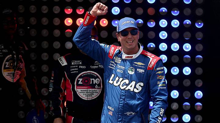 Kyle Busch walks onstage during driver intros prior to the NASCAR Cup Series All-Star Race at Dover Motor Speedway on May 17, 2026.