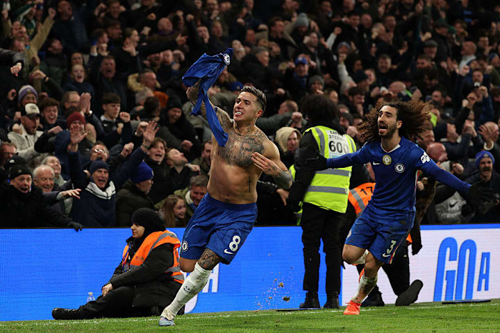 Enzo Fernandez and Marc Cucurella celebrating. 