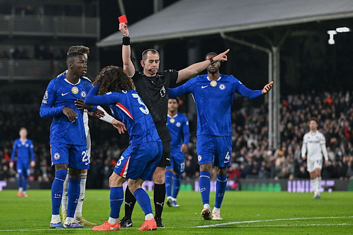Marc Cucurella receiving red card against Fulham