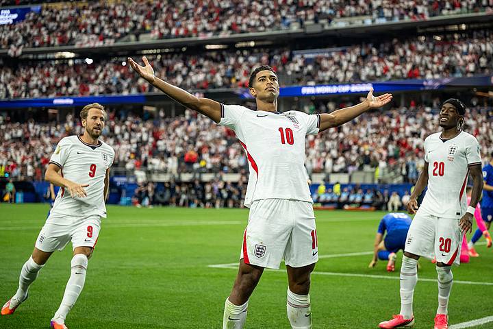 Jude Bellingham celebrates for England Jude Bellingham celebrates for England